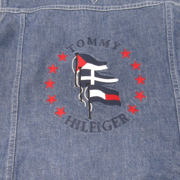 Vtg 90s Tommy Hilfiger Denim Jacket Sz L Flag Lady - Picture 6 of 7